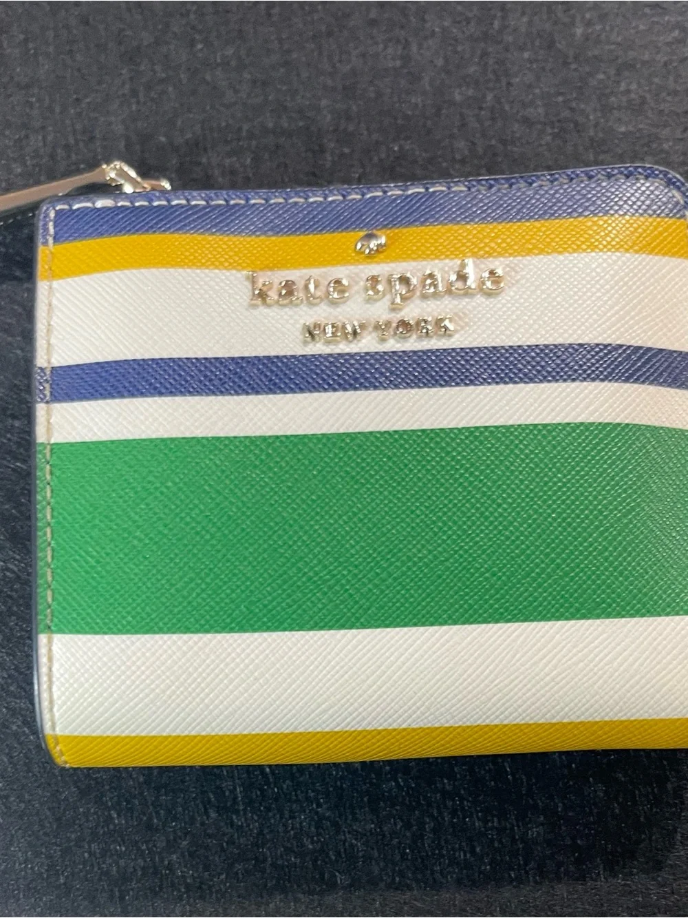 kate spade Striped Zip Wallet in Green, White, Yellow & Blue